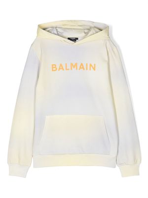 Balmain Kids logo-print cotton hoodie - Yellow