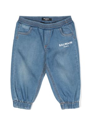 Balmain Kids logo-print cotton jeans - Blue
