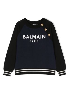 Balmain Kids logo-print cotton jumper - Blue