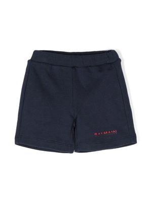 Balmain Kids logo-print cotton shorts - Blue