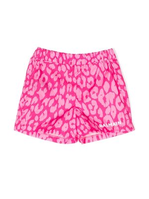 Balmain Kids logo-print cotton shorts - Pink