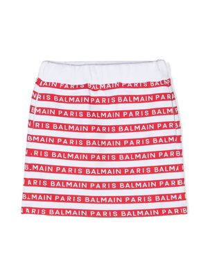 Balmain Kids logo-print cotton skirt - White