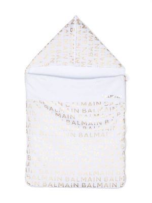 Balmain Kids logo-print cotton sleeping bag - White