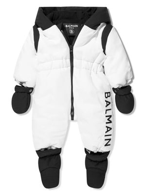 Balmain Kids logo-print cotton snowsuit - White