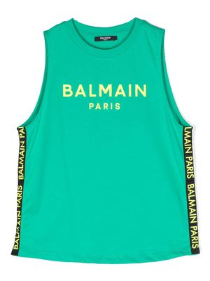Balmain Kids logo-print cotton tank top - Green