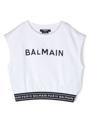 Balmain Kids logo-print cotton top - White