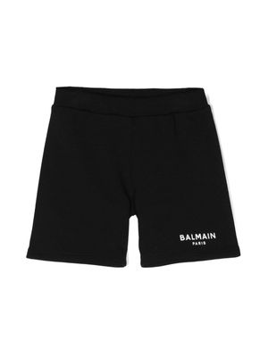 Balmain Kids logo-print cotton track shorts - Black