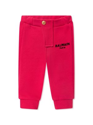 Balmain Kids logo-print cotton tracksuit bottoms - Red