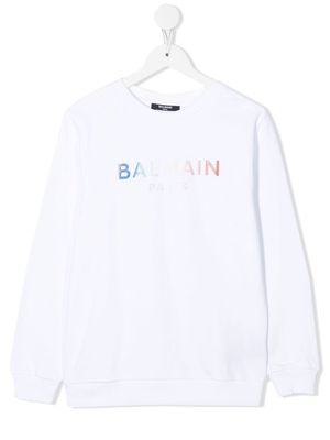 Balmain Kids logo-print crew neck sweatshirt - White