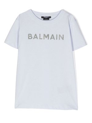 Balmain Kids logo-print crew-neck T-shirt - Blue