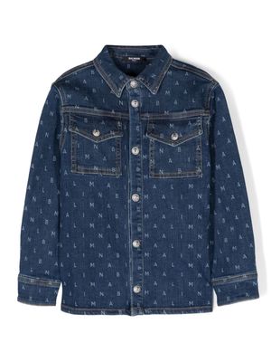 Balmain Kids logo-print denim shirt - Blue