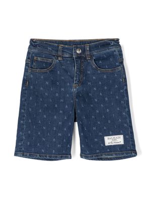 Balmain Kids logo-print denim shorts - Blue