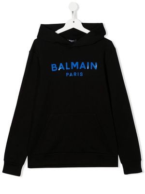 Balmain Kids logo-print detail hoodie - Black