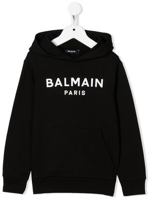 Balmain Kids logo-print drop-shoulder hoodie - Black