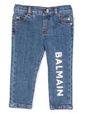 Balmain Kids logo-print elasticated-waist jeans - Blue