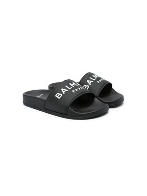 Balmain Kids logo-print flatform slides - Black