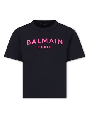 Balmain Kids logo-print fleece T-shirt - Black