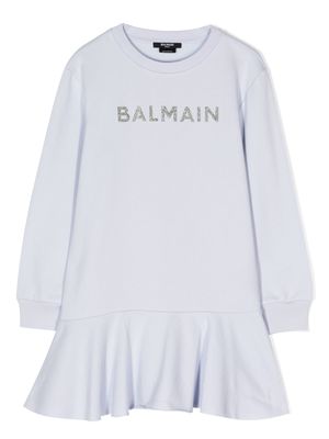 Balmain Kids logo-print glitter sweater dress - Blue