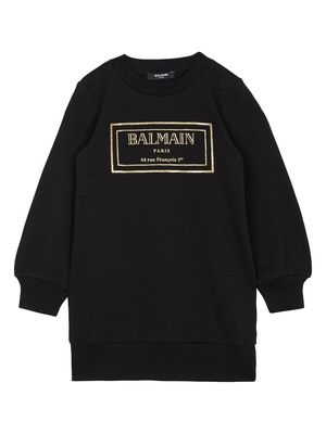 Balmain Kids logo-print glittered sweater dress - Black