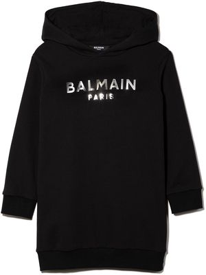 Balmain Kids logo print hoodie dress - Black