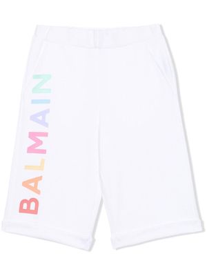 Balmain Kids logo-print jersey shorts - White
