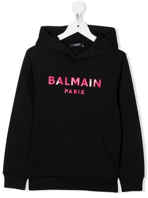 Balmain Kids logo-print long-sleeve hoodie - Black