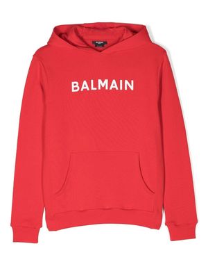 Balmain Kids logo-print long-sleeve hoodie - Red