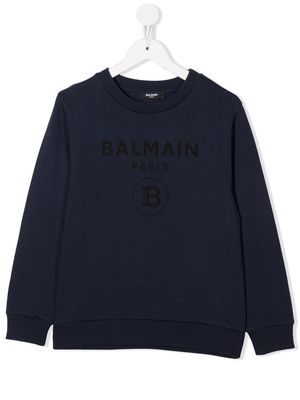 Balmain Kids logo-print long-sleeve sweatshirt - Blue
