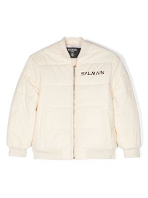 Balmain Kids logo-print padded bomber jacket - Neutrals