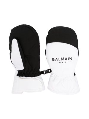 Balmain Kids logo-print panelled gloves - White