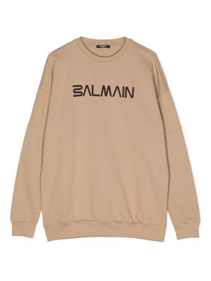 Balmain Kids logo-print panelled sweatshirt - Brown