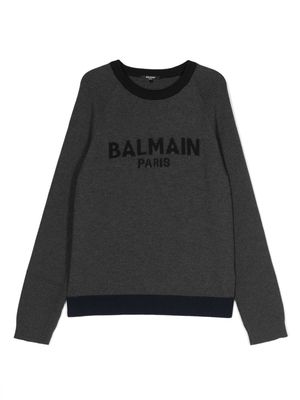 Balmain Kids logo-print round-neck jumper - Grey