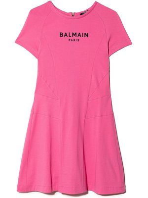 Balmain Kids logo print short sleeve dress - Pink
