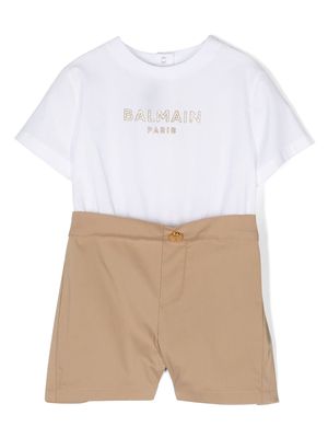 Balmain Kids logo-print short-sleeve romper - White