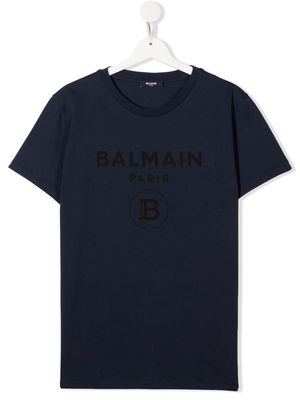 Balmain Kids logo-print short-sleeve T-shirt - Blue