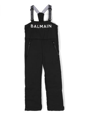 Balmain Kids logo-print ski dungarees - Black