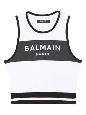 Balmain Kids logo-print sleeveless sweatshirt - White