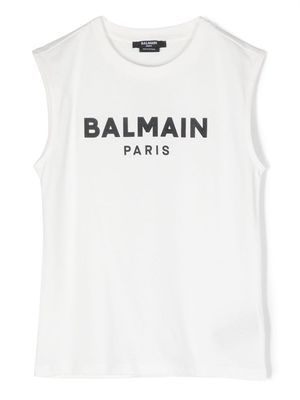 Balmain Kids logo-print sleeveless T-shirt - White