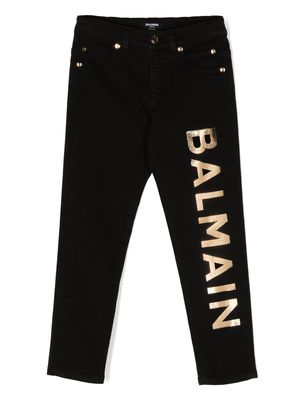 Balmain Kids logo-print straight trousers - Black