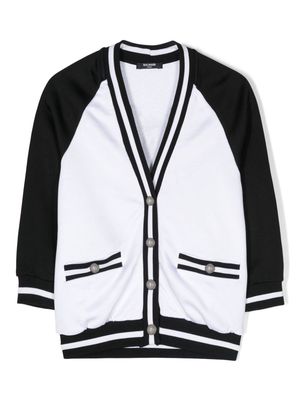 Balmain Kids logo-print striped cardigan - Black