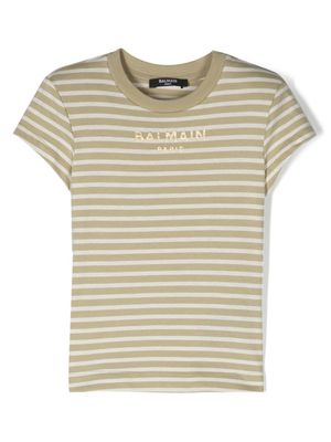 Balmain Kids logo-print striped cotton T-shirt - Green