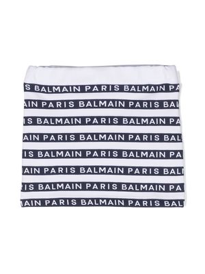 Balmain Kids logo-print striped miniskirt - White