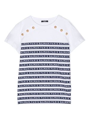 Balmain Kids logo-print striped T-shirt - Blue