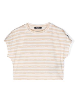 Balmain Kids logo-print striped T-shirt - Neutrals