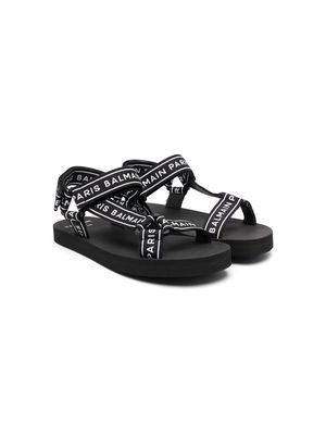 Balmain Kids logo-print touch-strap sandals - Black