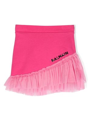Balmain Kids logo-print tulle skirt - Pink