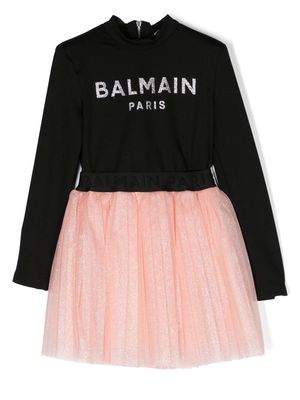 Balmain Kids logo-print tulle tutu dress - Black