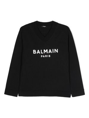 Balmain Kids logo-print V-neck jumper - Black