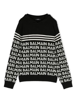 Balmain Kids logo-print virgin wool hoodie - Black
