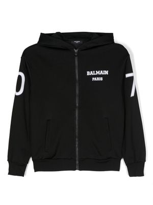 Balmain Kids logo-print zip-up jersey hoodie - Black